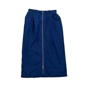 Vintage Go to Pieces Blue Denim MAXI Skirt 12 Large 2-Way Zipper